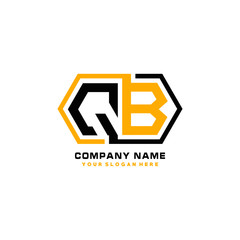 QB initial letters looping linked hexagon elegant logo color blue, black, yellow