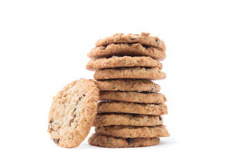 a stack of oatmeal raisin cookies isolated on white