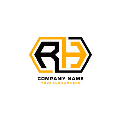 RH initial letters looping linked hexagon elegant logo color blue, black, yellow