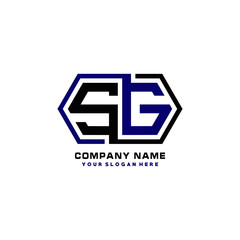 SG initial letters looping linked hexagon elegant logo color blue, black, yellow