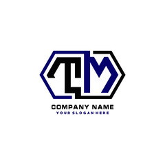 TM initial letters looping linked hexagon elegant logo color blue, black, yellow
