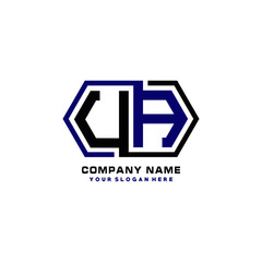 UA initial letters looping linked hexagon elegant logo color blue, black, yellow