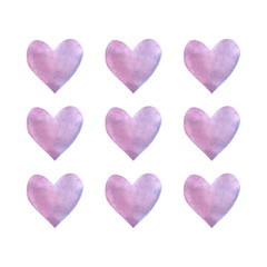 pink watercolor hearts isolated on white background
