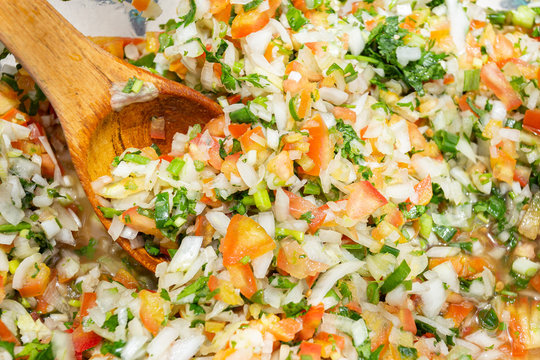 pico de gallo dressing, typical food of Colombia - close-up image