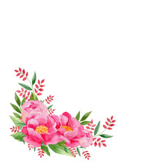 watercolor hand drawn peony floral background with flowers