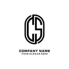 Obraz premium Initial Letter CS Linked Rounded Design Logo, Black color. feminine outline logo design