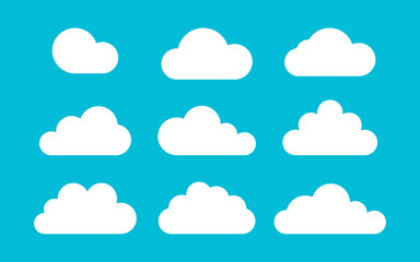 set of clouds on a blue background in flat style, vector