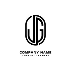 Initial Letter JG  Linked Rounded Design Logo, Black color. feminine outline logo design