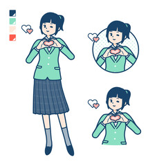 simple school girl Green Blazer_heart mark hand sign