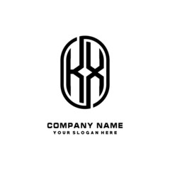 Initial Letter KX Linked Rounded Design Logo, Black color. feminine outline logo design