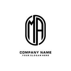 Initial Letter MA Linked Rounded Design Logo, Black color. feminine outline logo design