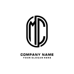 Initial Letter MC Linked Rounded Design Logo, Black color. feminine outline logo design