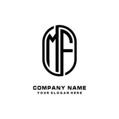 Initial Letter MF Linked Rounded Design Logo, Black color. feminine outline logo design