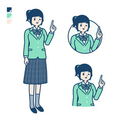simple school girl Green Blazer_pointing hand sign