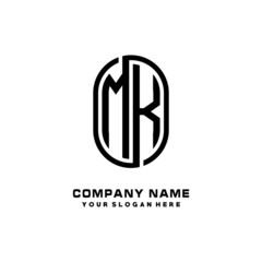 Initial Letter MK Linked Rounded Design Logo, Black color. feminine outline logo design