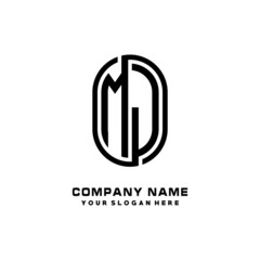 Initial Letter MJ Linked Rounded Design Logo, Black color. feminine outline logo design