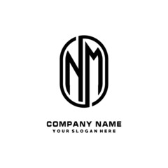 Initial Letter NM Linked Rounded Design Logo, Black color. feminine outline logo design