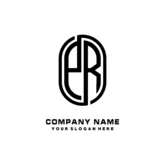 Initial Letter PR Linked Rounded Design Logo, Black color. feminine outline logo design