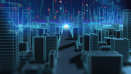 smart city and  Digital landscape in  cyber world.3d illustration
