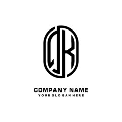 Initial Letter QK Linked Rounded Design Logo, Black color. feminine outline logo design
