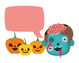 cute little boy head talking with sombie costume and speech bubble