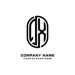 Initial Letter QX Linked Rounded Design Logo, Black color. feminine outline logo design