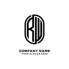 Initial Letter RW Linked Rounded Design Logo, Black color. feminine outline logo design
