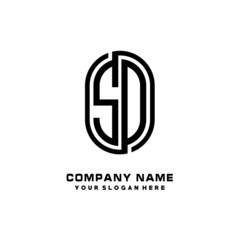 Initial Letter SD Linked Rounded Design Logo, Black color. feminine outline logo design
