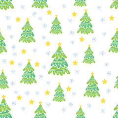 Christmas Tree Seamless Pettern Template, Green, Snow, Holidays