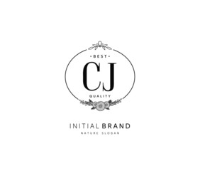 C J CJ Beauty vector initial logo, handwriting logo of initial signature, wedding, fashion, jewerly, boutique, floral and botanical with creative template for any company or business.