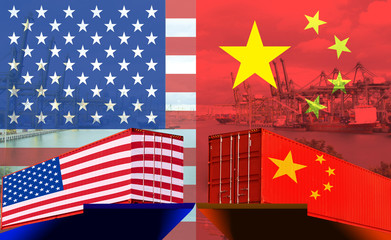 Concept image of USA-China trade war, Economy conflict, US tariffs on exports to China, Trade...