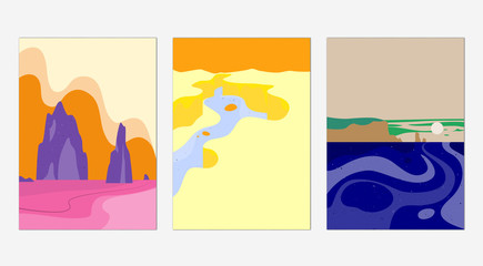 Minimalist landscape poster design, ocean, canyon and cliff