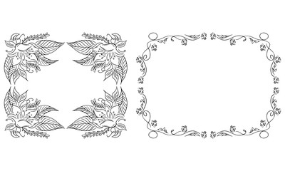 Tropical hand-drawn floral rectangular shaped frames. Outline set. Jungle illustration. Floral set. Vector isolated collection. Natural spring wedding card. Summer tropical leaf. Botanical frames