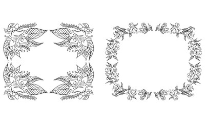 Tropical hand-drawn floral rectangular shaped frames. Outline set. Jungle illustration. Floral set. Vector isolated collection. Natural spring wedding card. Summer tropical leaf. Botanical frames