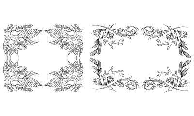 Tropical hand-drawn floral rectangular shaped frames. Outline set. Jungle illustration. Floral set. Vector isolated collection. Natural spring wedding card. Summer tropical leaf. Botanical frames - 293495917