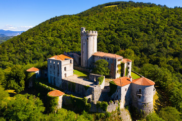 View of medieval castle Branik (Rihemberk) in Nova Gorica. Slovenia