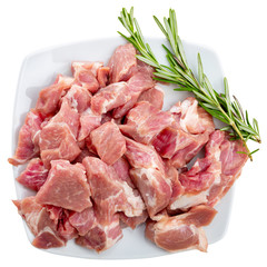 Uncooked chopped pork for stew