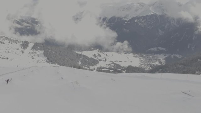 winter snowpark top view serfaus village in background
