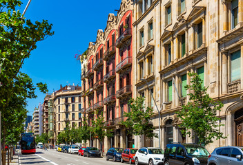 View of the picturesque houses in Eixample district. Barcelona. Spain