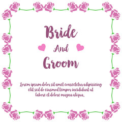Beautiful vintage purple rose flower frame, for design invitation card bride and groom. Vector