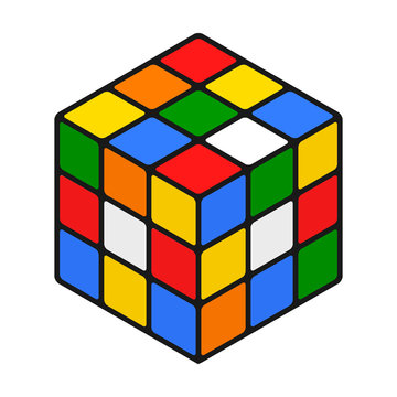 Rubik's Cube 3d Combination Puzzle Flat Color Vector Illustration