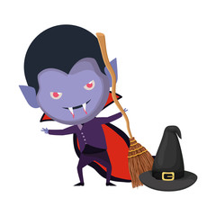 cute little boy with dracula costume and witch hat