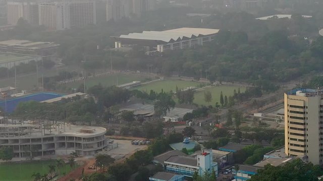 Aerial view of Senayan complex with construction  of Taman Ria.