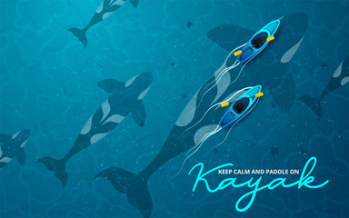  kayak vector illustration, kayaking water sport. Vector illustration