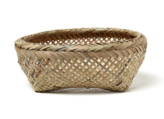 Bamboo basket hand made isolated on white background. Woven from bamboo tray.