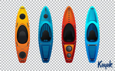 kayak from plastic for fishing and tourism vector illustration isolated on transparent background. Vector illustration