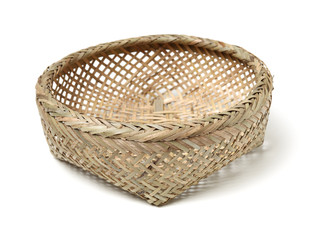 Bamboo basket hand made isolated on white background. Woven from bamboo tray.
