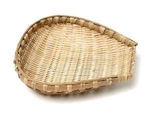 Bamboo basket hand made isolated on white background. Woven from bamboo tray.