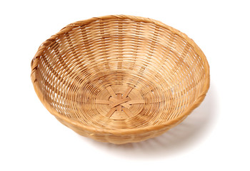 Bamboo basket hand made isolated on white background. Woven from bamboo tray.