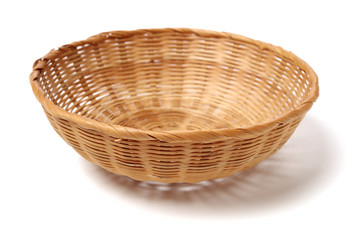 Bamboo basket hand made isolated on white background. Woven from bamboo tray.